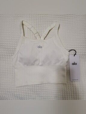 NWT ALO Yoga Seamless Ribbed Favorite Bra Tank, White sz. XS